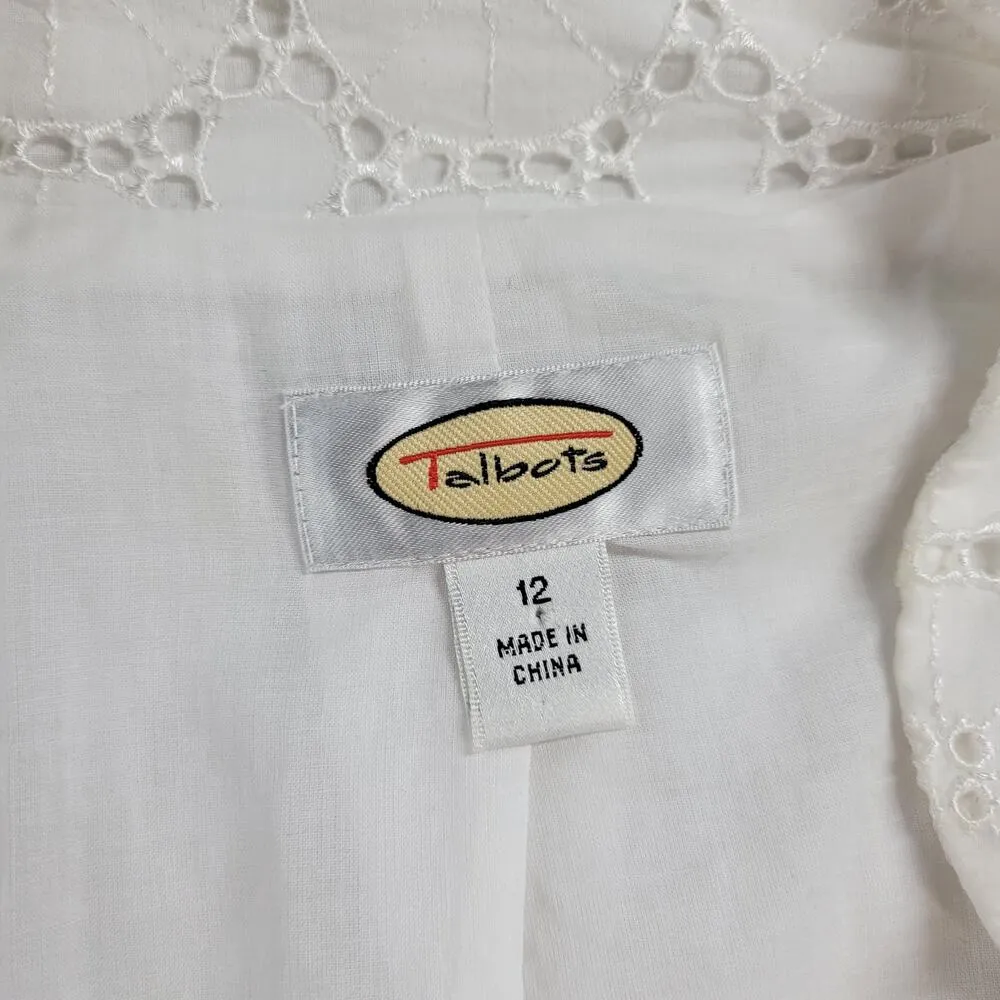 Talbots Womens Jacket 12 White Eyelet Stretch Lace Clear Button - Image 3