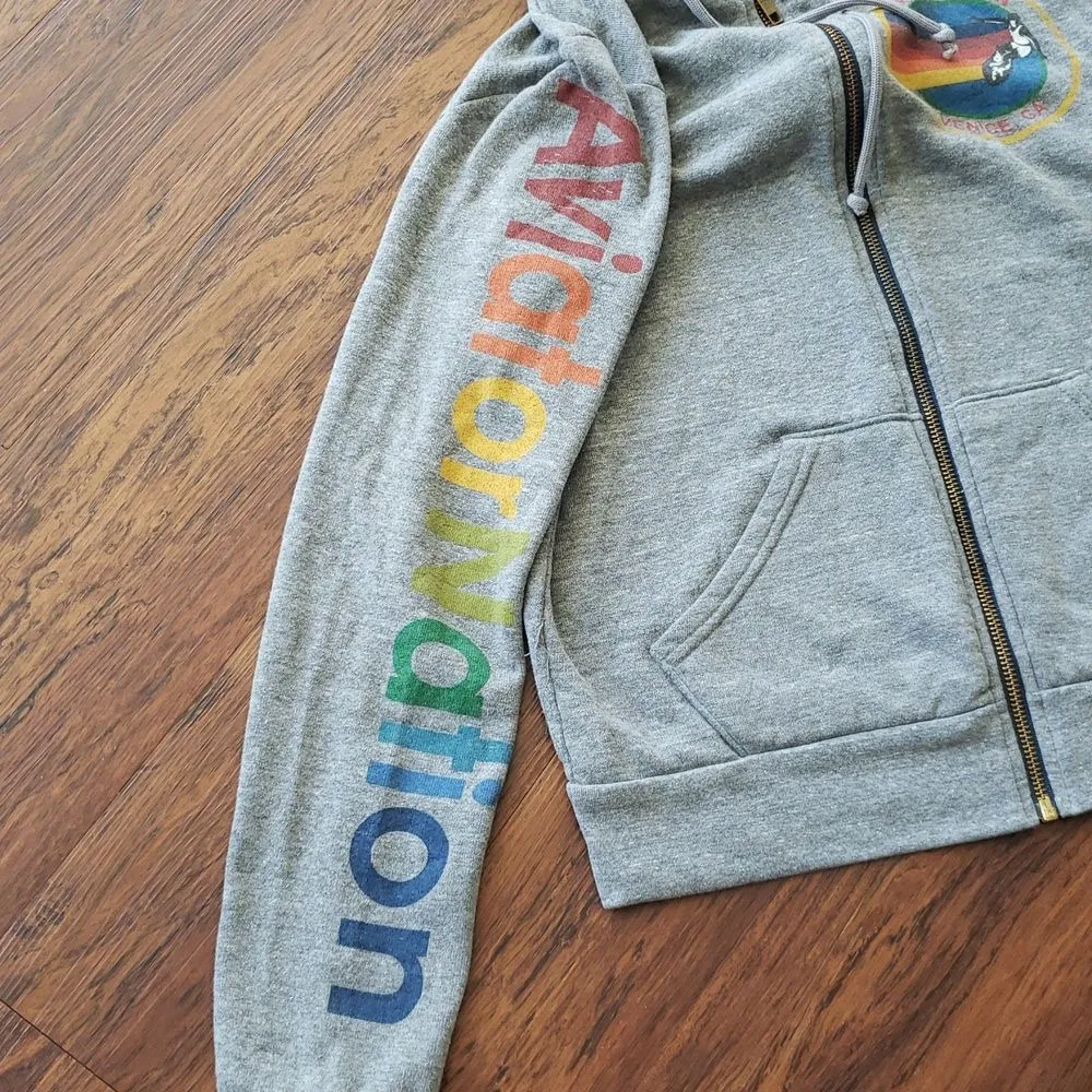 Aviator Nation Gray Rainbow Chic Edgy Feminine Y2K Full-Zip Hoodie Size Small - Image 5