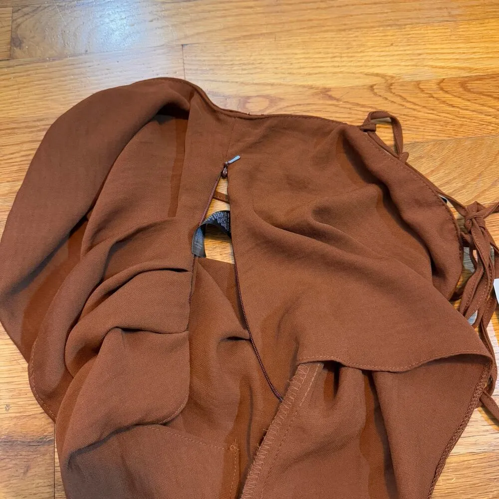Topshop Women’s 2 Brown Asymmetrical Strappy Draped Cowl Neck Cami Top Going Out - Image 7