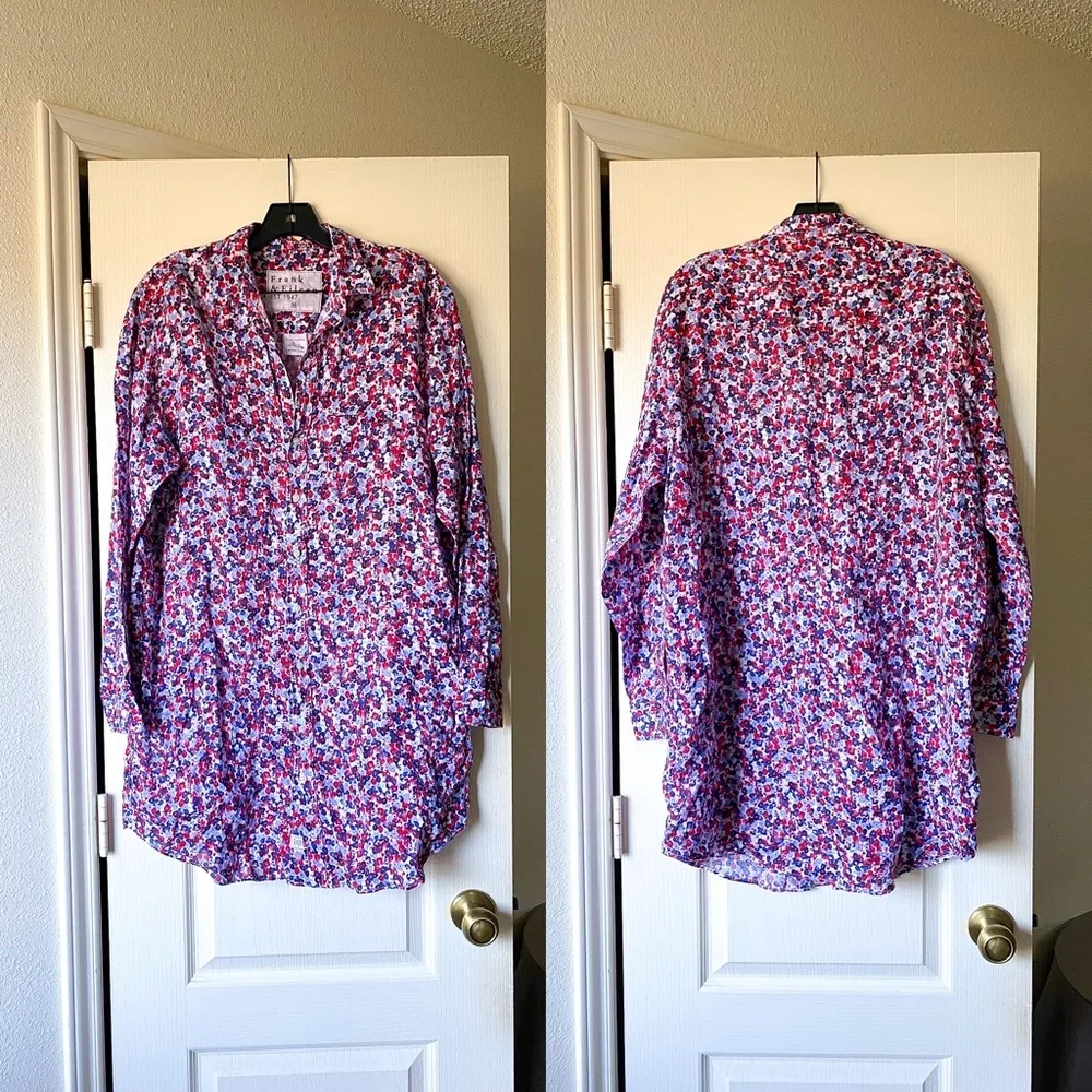 Frank & Eileen Mary Red Floral Linen Shirtdress Mini Button-Down Medium EUC - Image 2