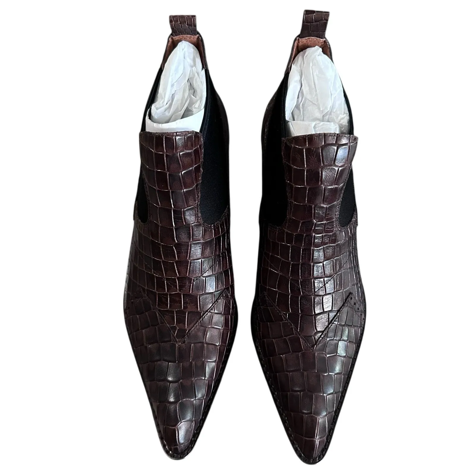 Jeffery Campbell Paine Crocodile Embossed Kitten Hill Ankle Boots Size 9‎ Brown - Image 4