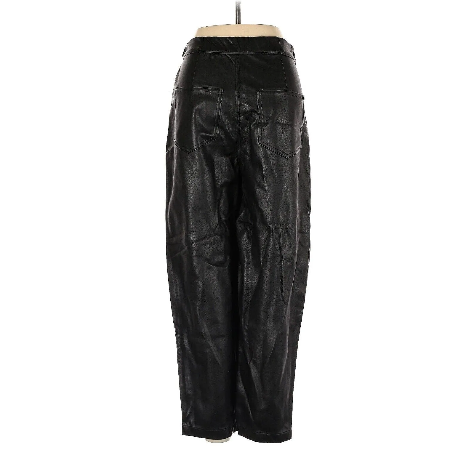 ZARA Black Faux Leather Slouchy Pants With Waist Buckles - US 4 - Image 4