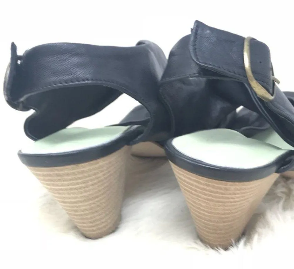 Gidigio Italian Soft Buttery Leather Sandal Stacked Heel Slingback Black Size 8 - Image 4