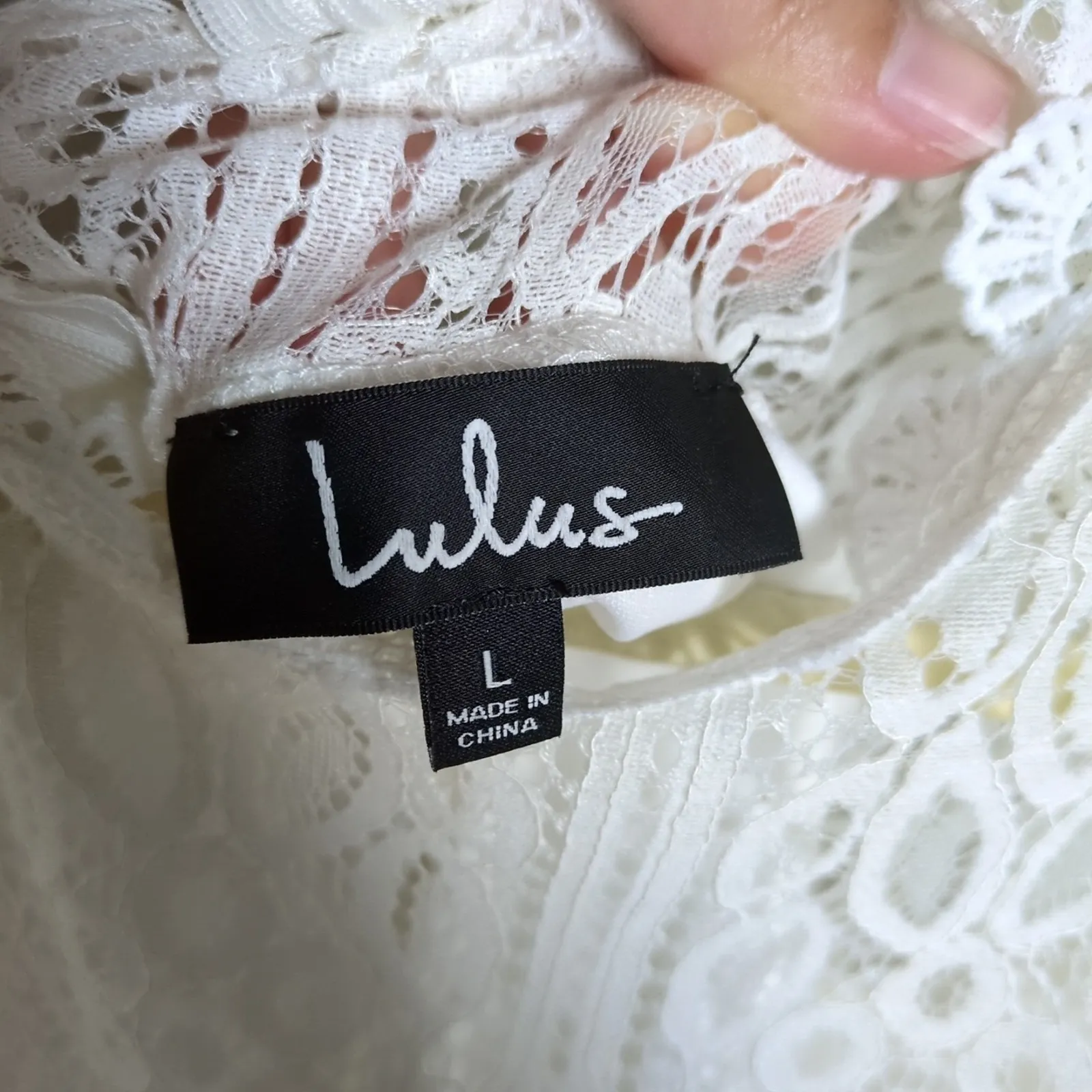 LULUS White Remarkable Sheer Lace Short Sleeve Mini Sheath Dress Women's Large - Image 5