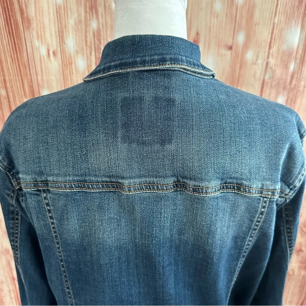 Per Se  Frayed Raw Hem Blue Denim Jean Jacket - Image 11