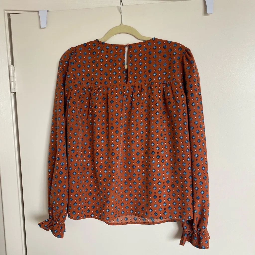 Rust Boho Blouse with Balloon Sleeves - Image 4