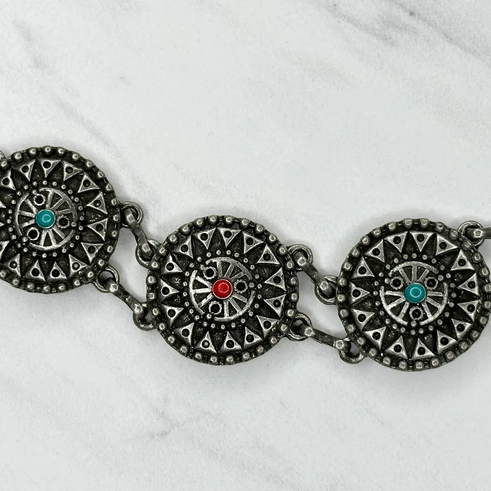 Western Faux Turquoise Coral Concho Chain Belt ✨ Silver - Image 8