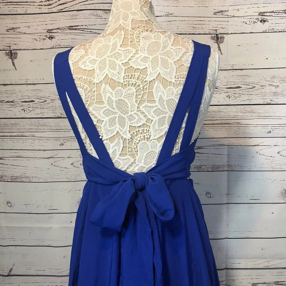 Louche Elegant Dress- open back with Cross over straps royal blue size 14 - Image 7