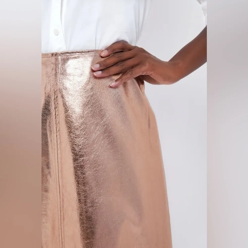 Tuckernuck x India Hicks London Skirt Size 4 NWT Gold Metallic Foil A-Line Midi - Image 3