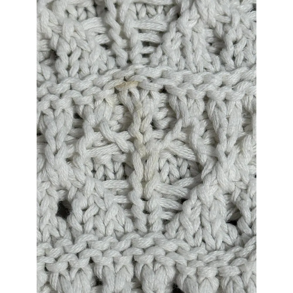 Womens Abercrombie & Fitch Cream Ribbed Knit Crochet Crewneck Sweater Size XL - Image 5