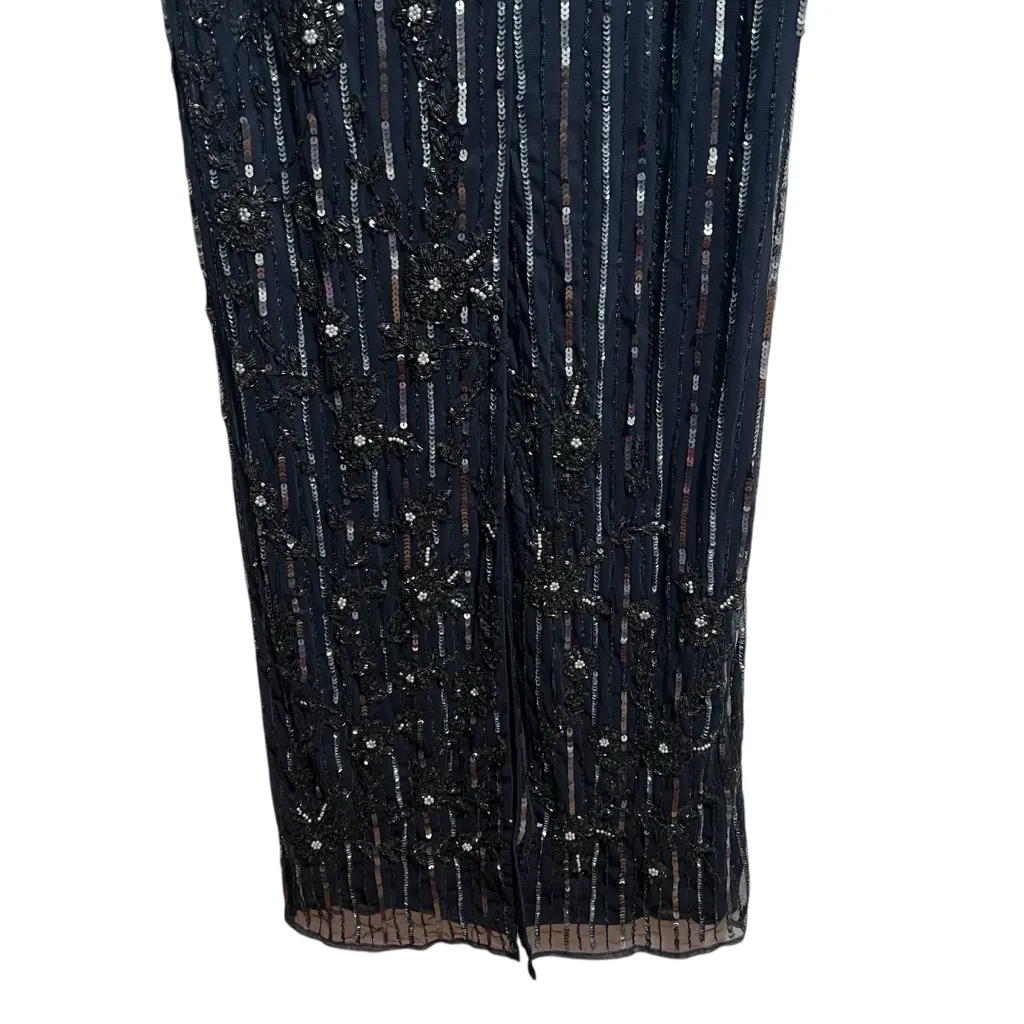 NEW NWT Mac Duggal Embellished High Neck Illusion Long Sleeve Gown Navy Blue - Image 15