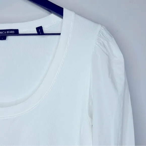 Veronica Beard Donovan‎ Ribbed Puff Sleeve White Top Size L - Image 8