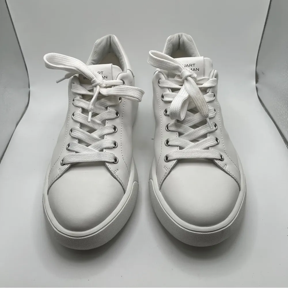 EUC Stuart Weitzman Pro Sleek Leather Sneakers women’s size 11 white 1624 - Image 3