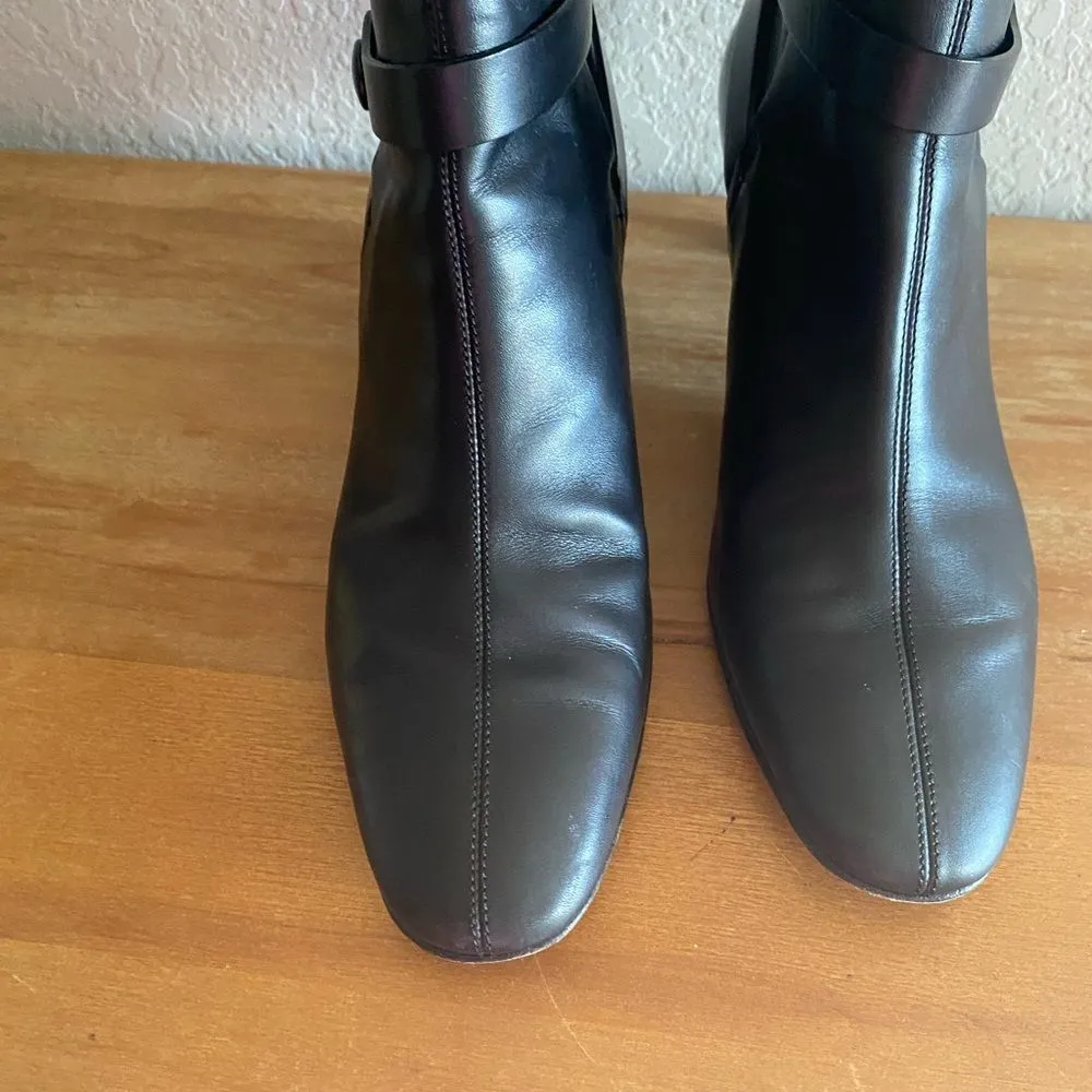 Salvatore Ferragamo Black Leather Ankle Boots Kitten Heel Pointy Square Toe 9.5 - Image 3