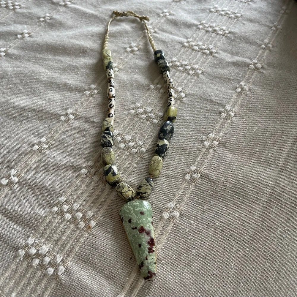 Old Granite green bead necklace, jaspe Africa unique find - Image 2