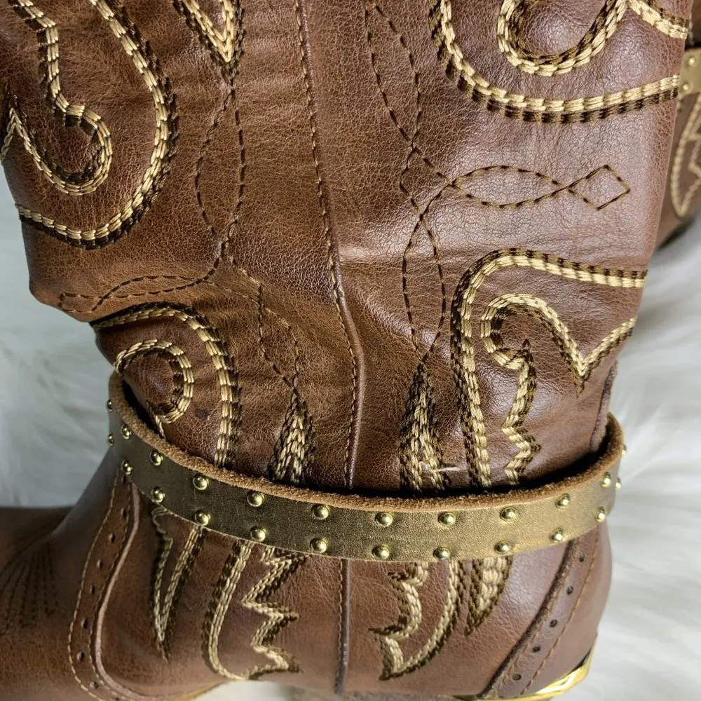 Handmade Womens Brown Leather Beaded Removable Boot Band One Size Boot Cuff - Image 6
