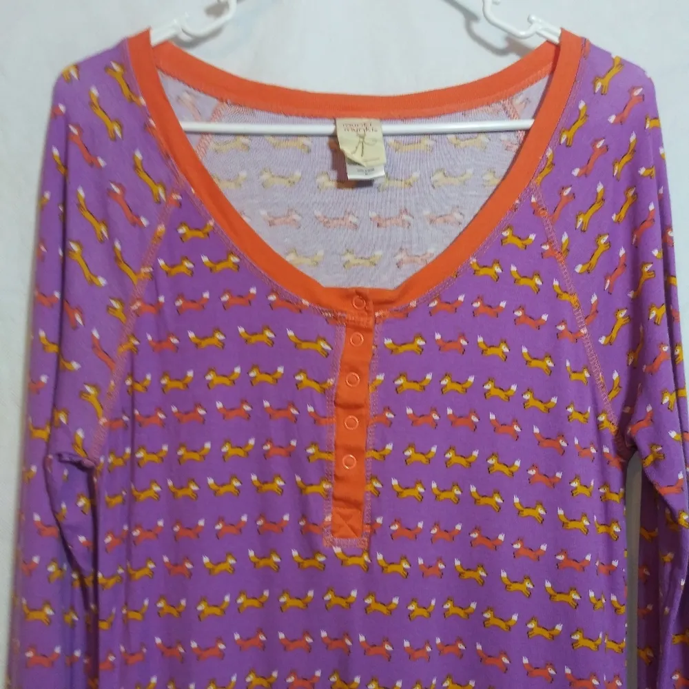 Munki Munki Purple Orange Fox Print  Women's Sleep Shirt Novelty Natural Sz M - Image 2