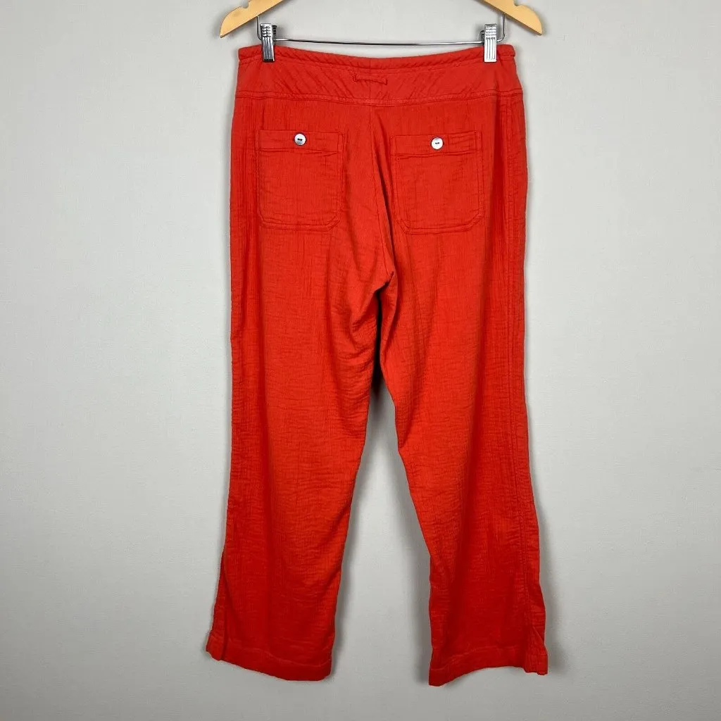Sundance Pants Womens Small Orange Gauze Button Front Straight Leg Coastal Beach - Image 5