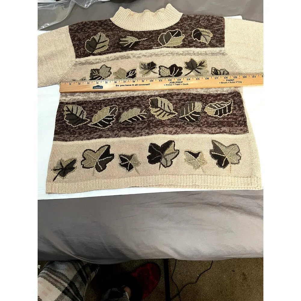 Dressbarn womens size large autumn sweater leaves, embroidery, grandma core - Image 3