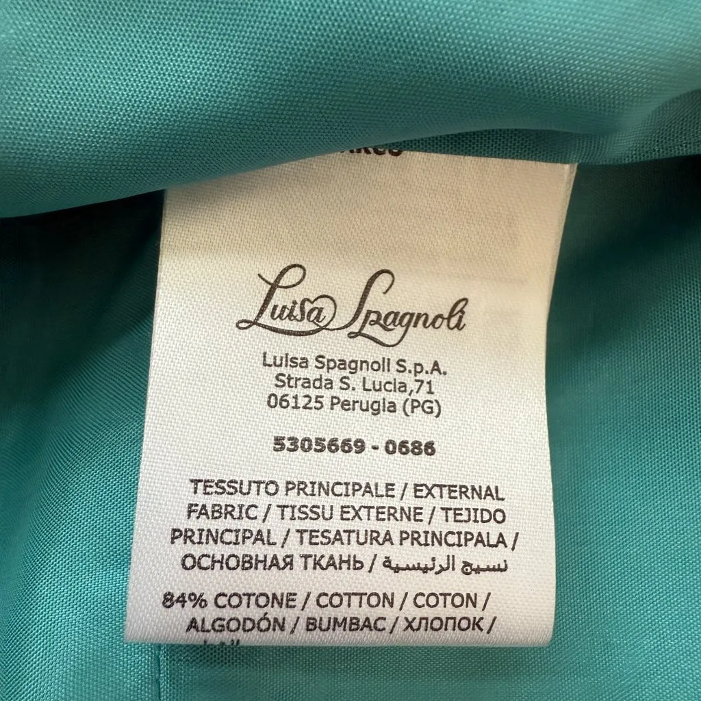 Luisa Spagnoli Linen Jeweled Sheath Dress Women's 42 Blue Italian Tweed Designer - Image 12