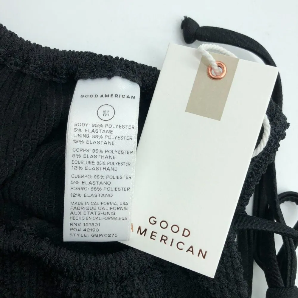 Good American Always Fits Tiny Ties Bikini Bottom Textured Black 00/0 US XXS/XS - Image 3