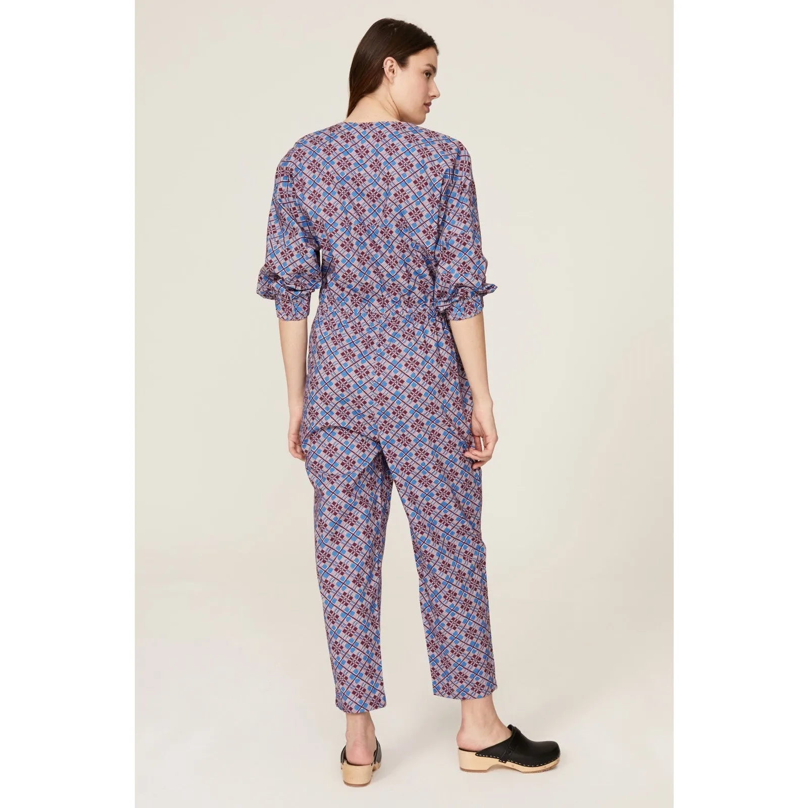Rachel Comey Holt Geometric Print Purple Blue Puff Sleeve Ankle Jumpsuit Size 6 - Image 3
