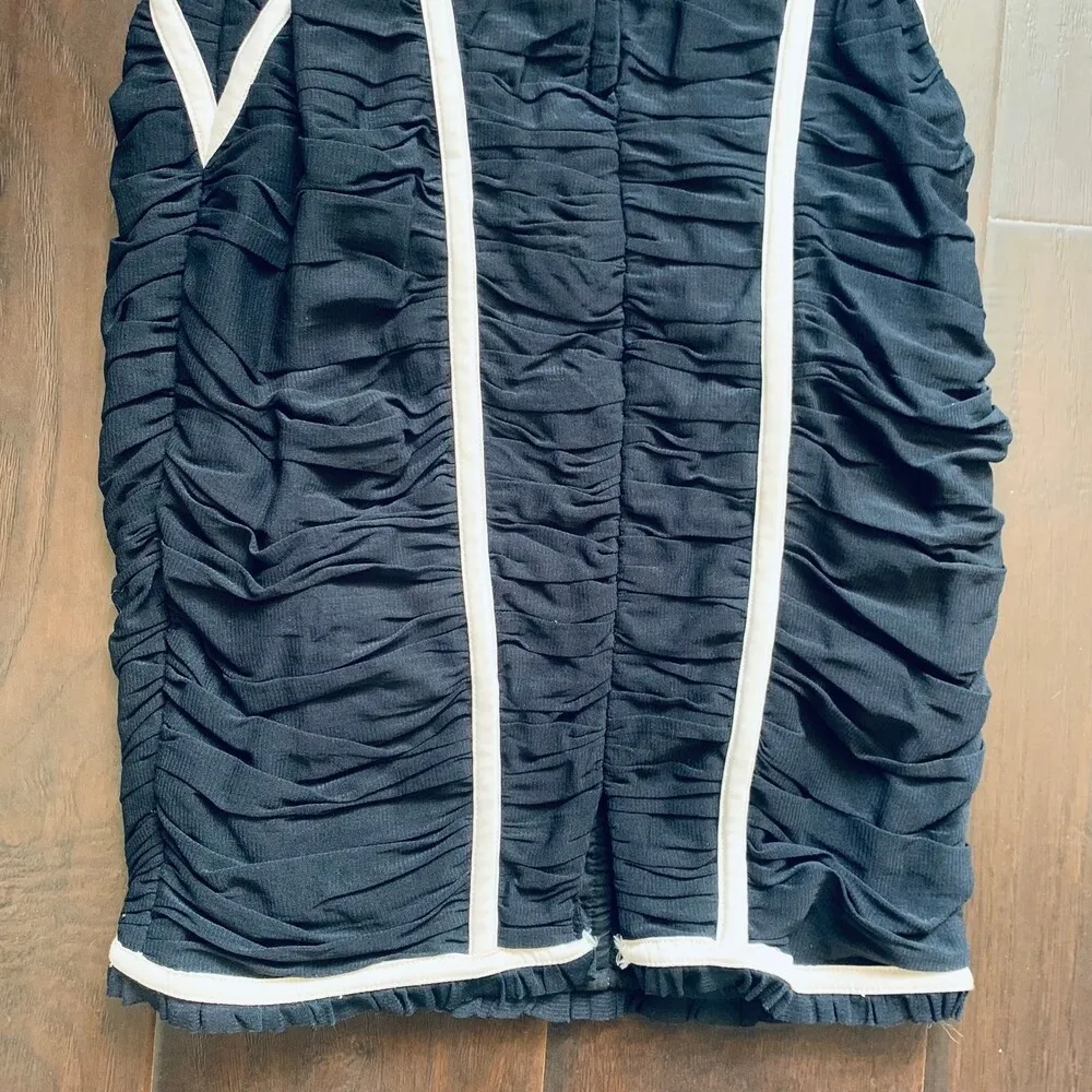 ASOS Vintage Black & Ivory Sexy Ruche Bodycon Strapless Cocktail Dress Size 4 - Image 9