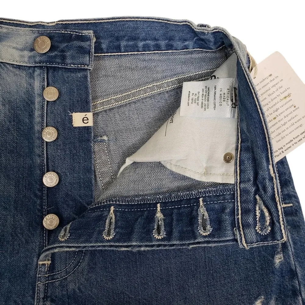 ÉTICA Womens 26 Fern High Waist Cutoff Organic Cotton Button Fly Denim Shorts Blue - Image 8