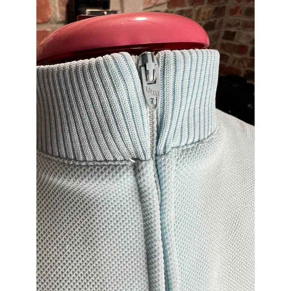 Butte Knit cardigan sweater set textured geometric mock neck 1950s Blue - Image 9