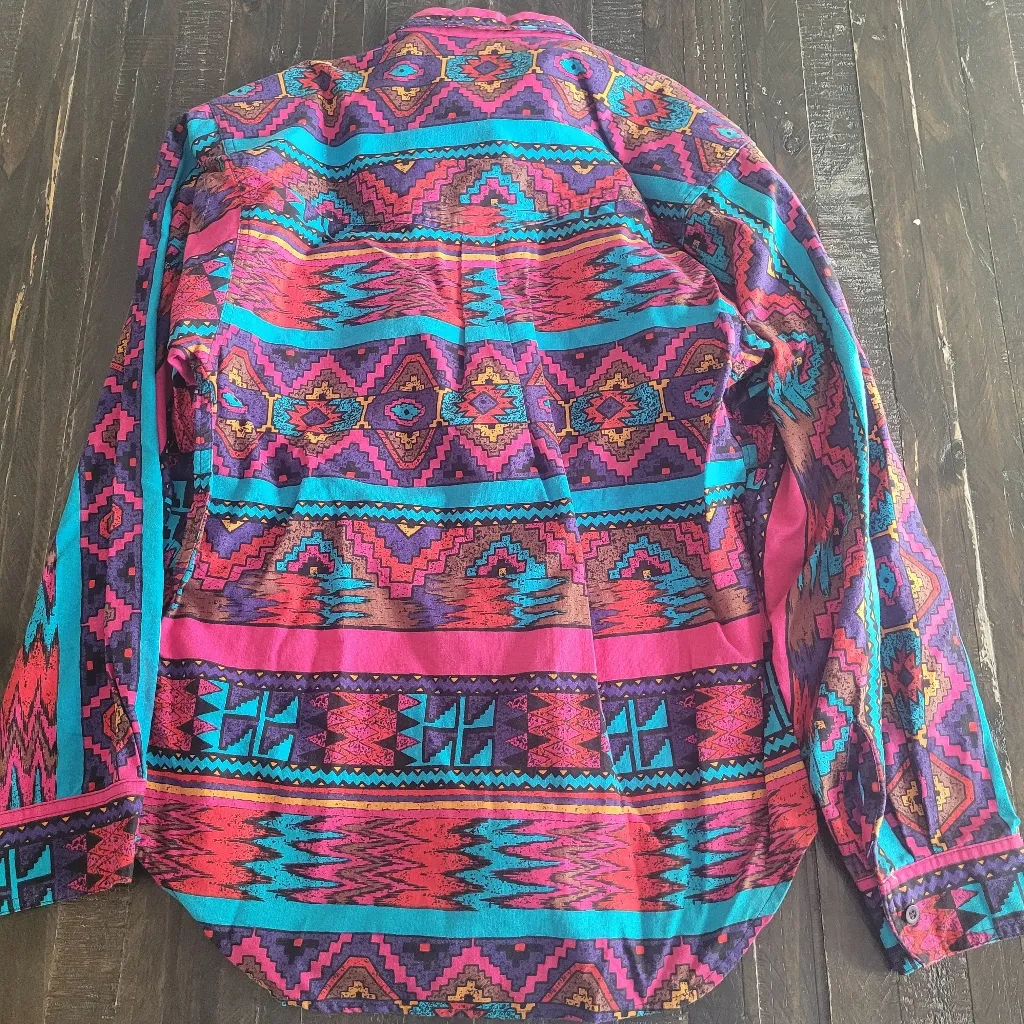 Vintage Wrangler Aztec Button Up Shirt Womens Size Medium - Image 3