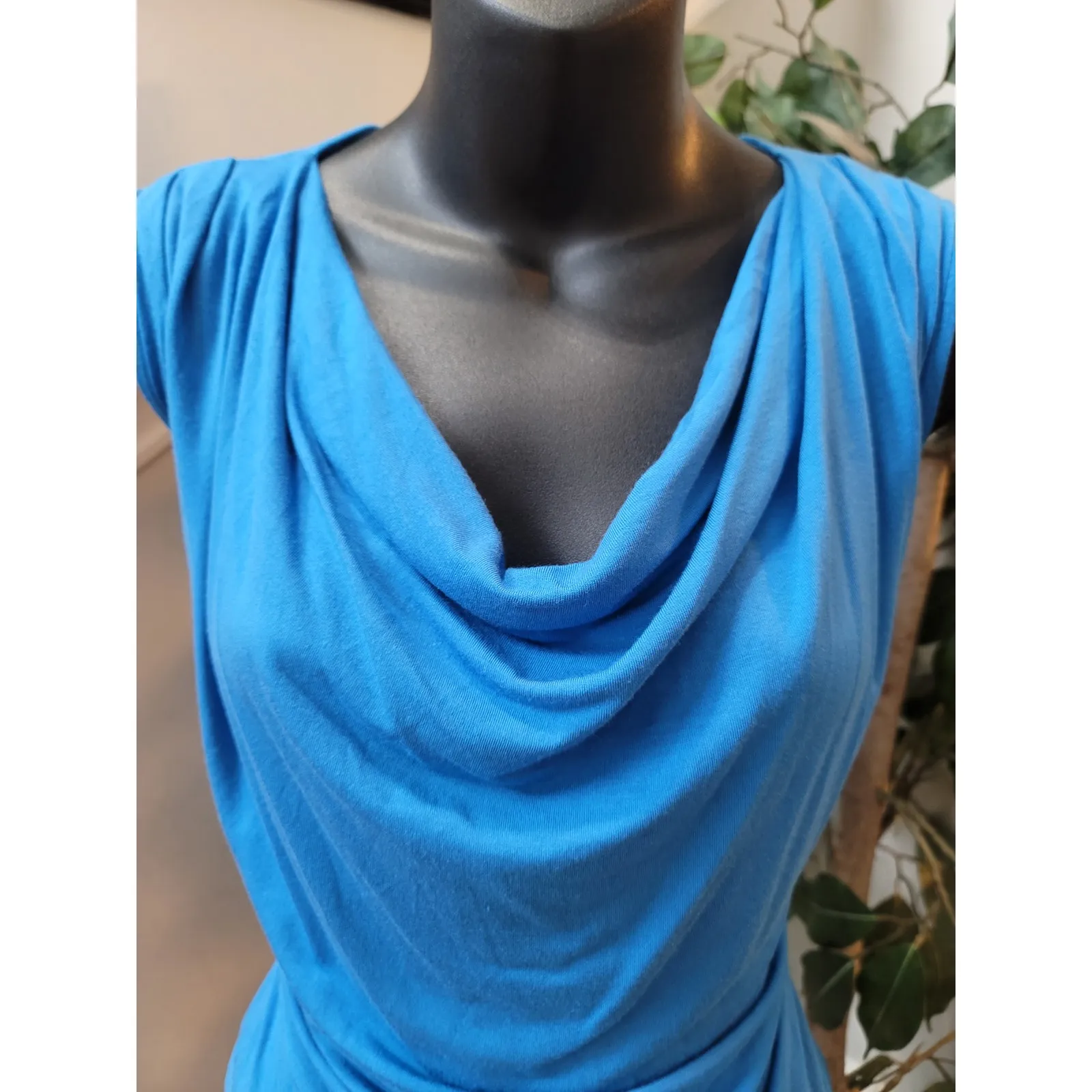 Krisa Ruched Bodycon Dress Womens XS Blue Cowl Neck Sleeveless Stretch Party - Image 13