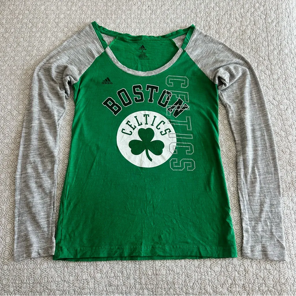 Adidas Boston Celtics Women’s Raglan Fitted Long Sleeve Tee Green Gray Size M - Image 4