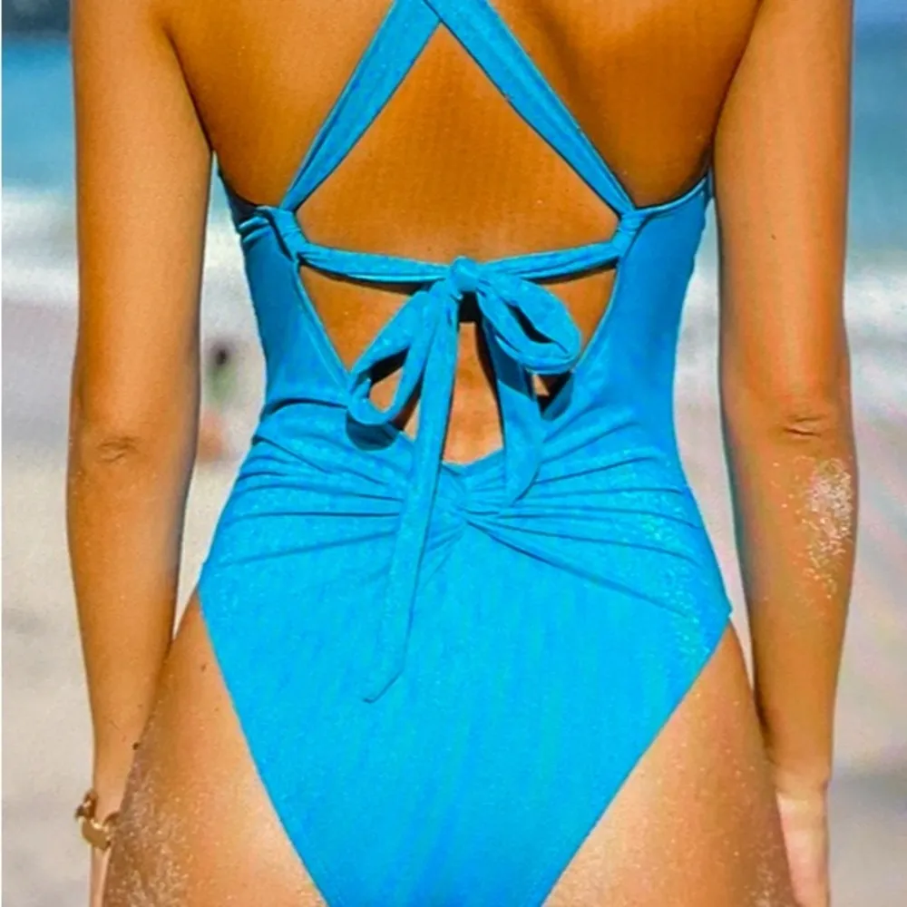 Cupshe Shimmering Sky Blue Swimsuit. Bust 41”-43”, Hip 43-45” SIZE XL NWT - Image 4