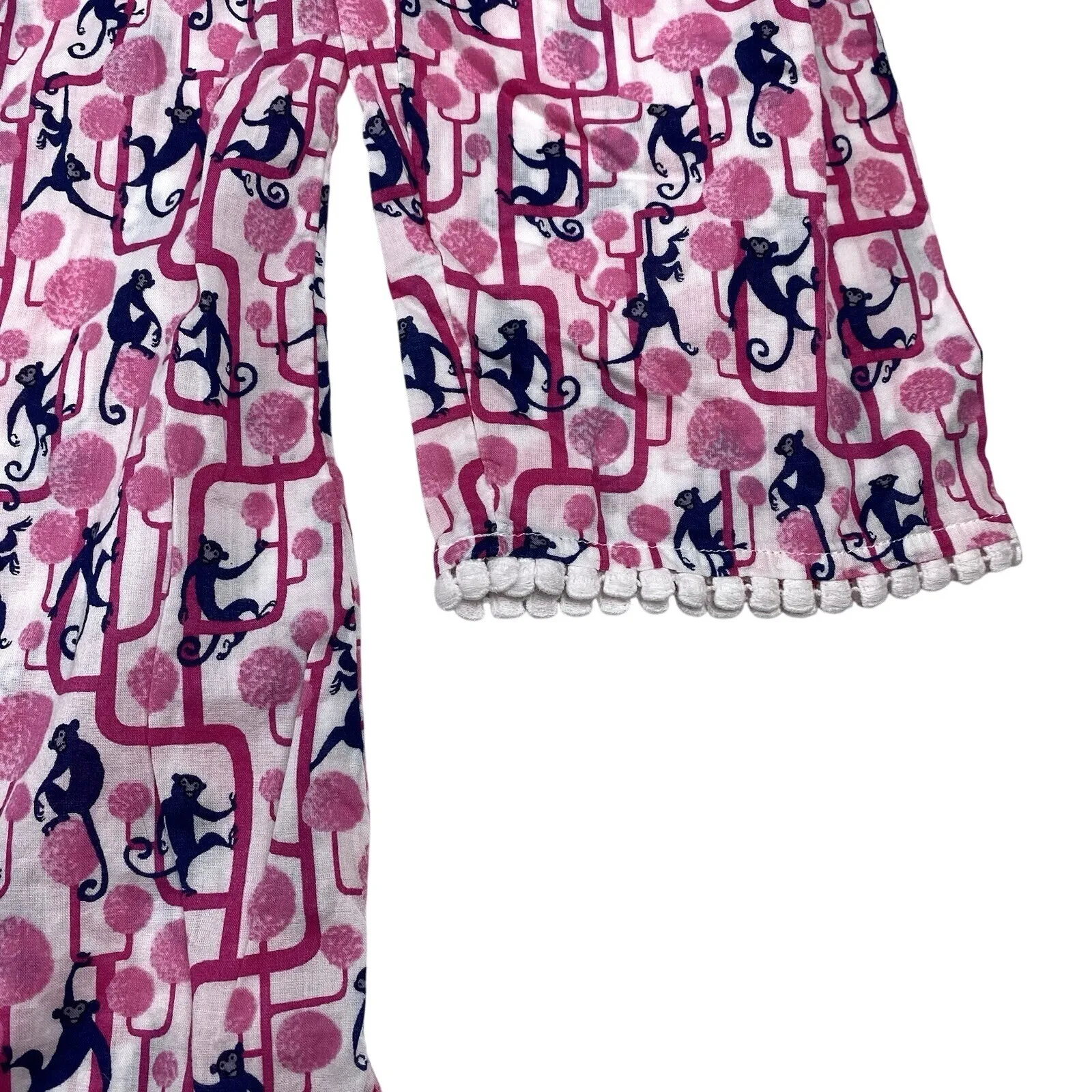 Talbots Pink Monkey Print Top Shirt Womens Size Large Fun Whimsy‎ India Cotton - Image 4