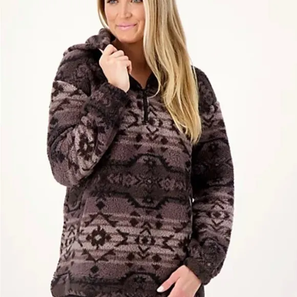 Koolaburra by UGG Brushed Back‎ Sherpa Hoodie Pullover SIZE XL Black - Image 2