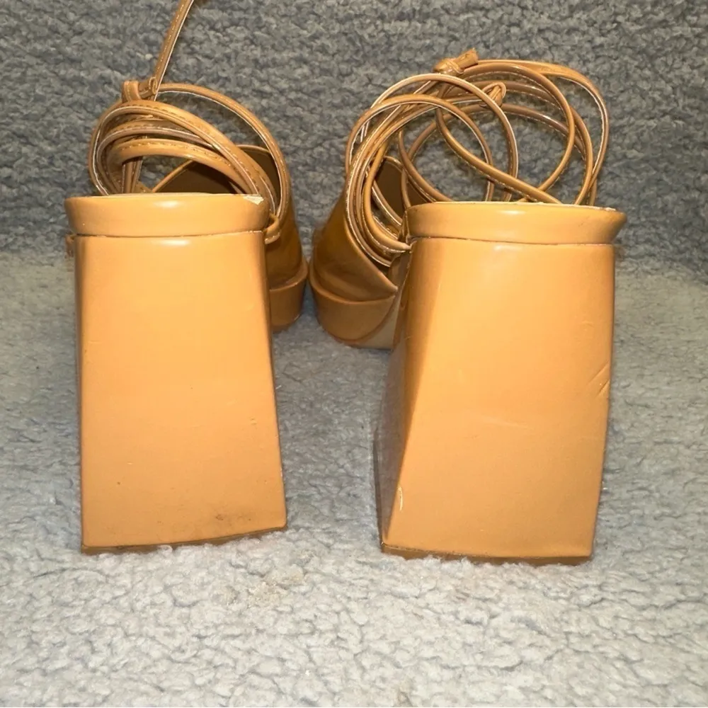 Ego Women's Shoes Beige Size 9 Faux Leather Dreamer Block Heel Ankle Tie Sandals - Image 4