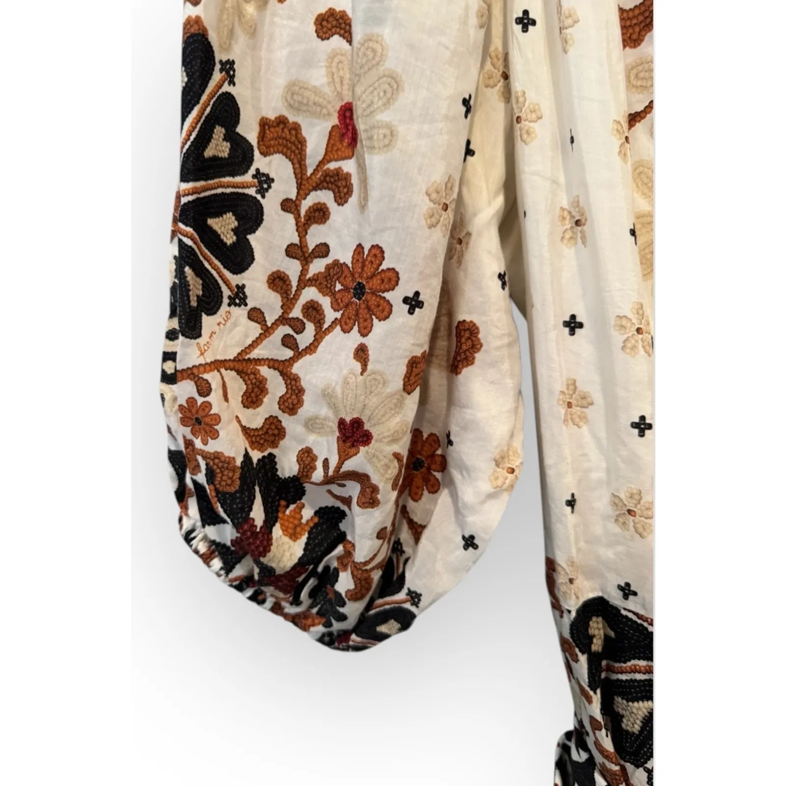 Farm Rio Flower Fan Tapestry Off-White Mini Dress Size Small - Image 12