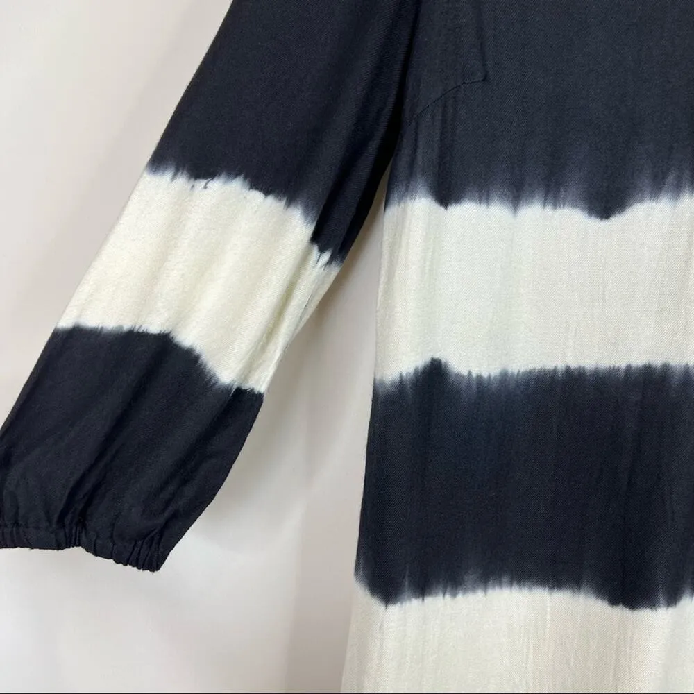 Anthropologie Floreat cream black inkwash tie dye V neck long sleeve dress 2 - Image 6