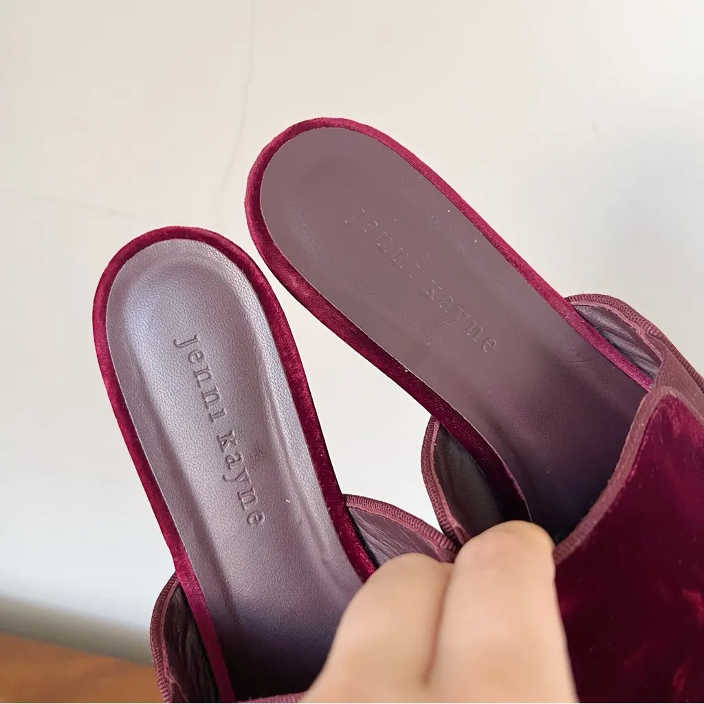 Jenni Kayne • Velvet Mules slides slip on flats pointed toe Bordeaux maroon Red Size 5 - Image 4