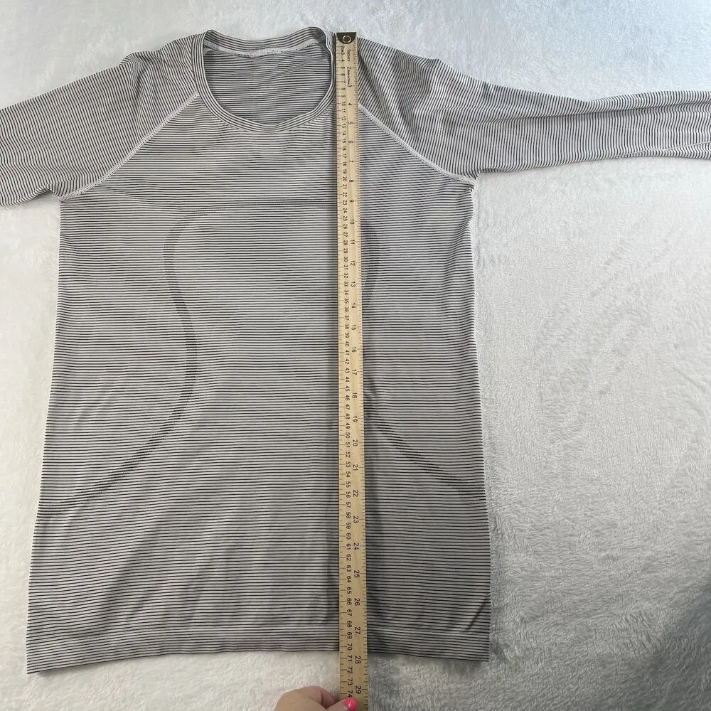 Lululemon Size 10 Run Swiftly Tech Long Sleeve Crew Tempo Stripe Black White - Image 14
