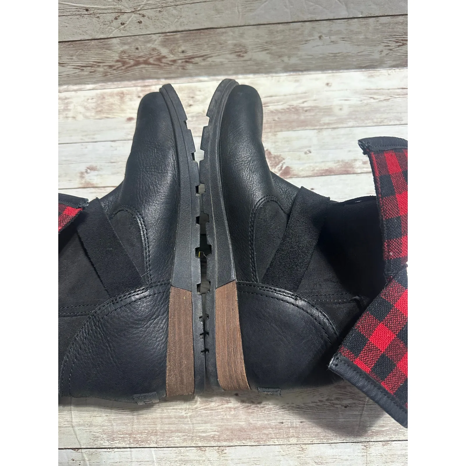 Sorel Major Moto Black Red Plaid Boots Women's Size 8 Buffalo Check Leather - Image 8