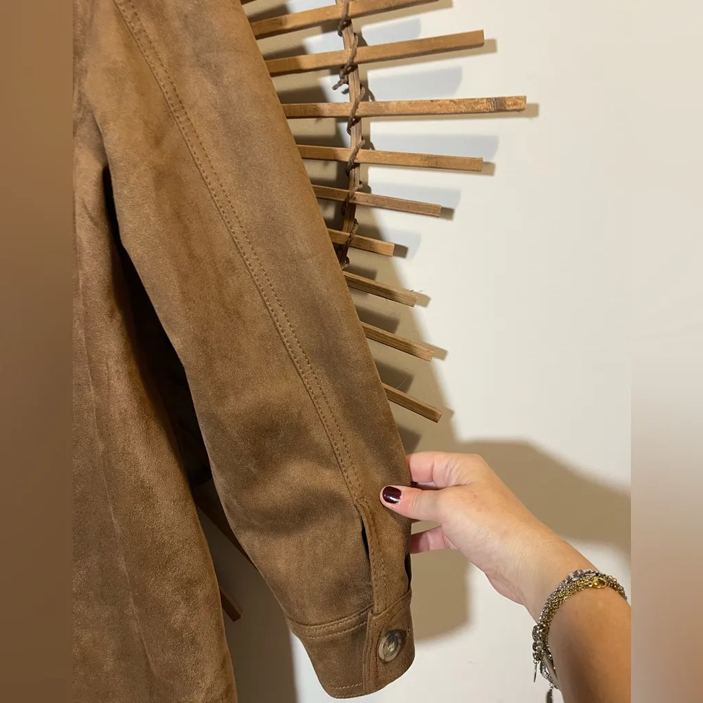 Loft Womens Brown Microsuede Shacket /Jacket Button Down Fall Neutral 🤎 - Image 11