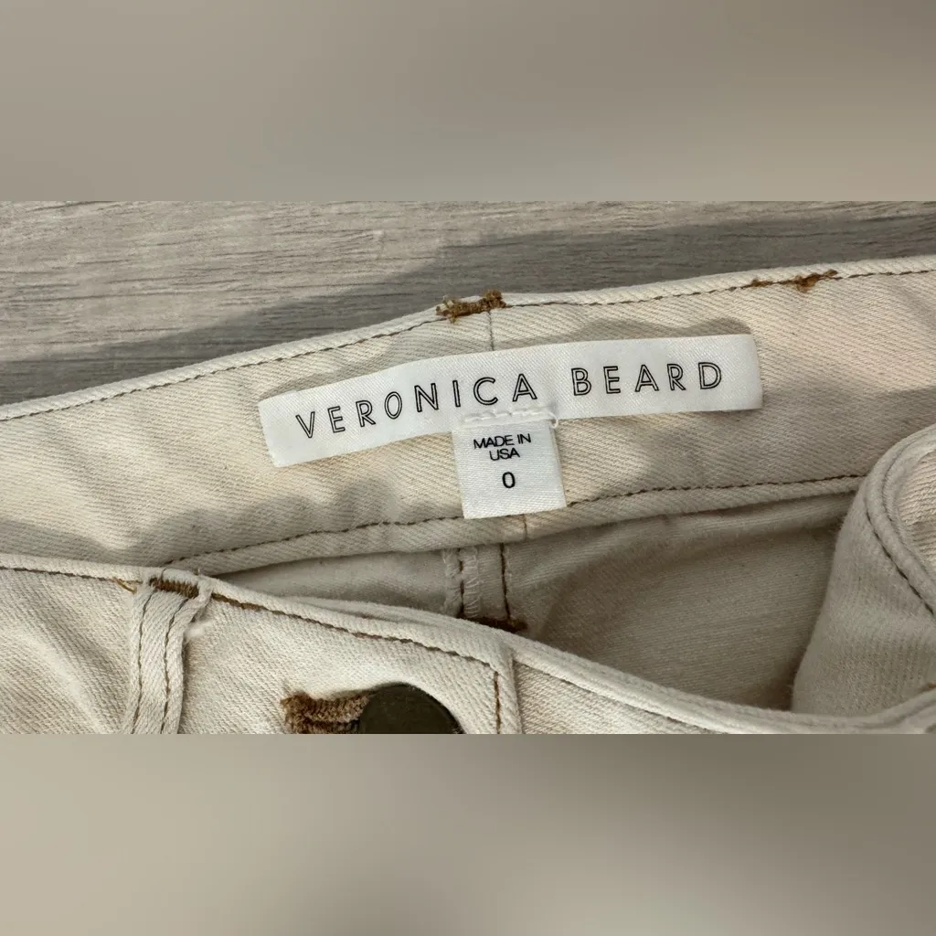 VERONICA BEARD Cardiff Cropped Denim Cargo Pants Jeans Ecru Jogger Size 0 - Image 10