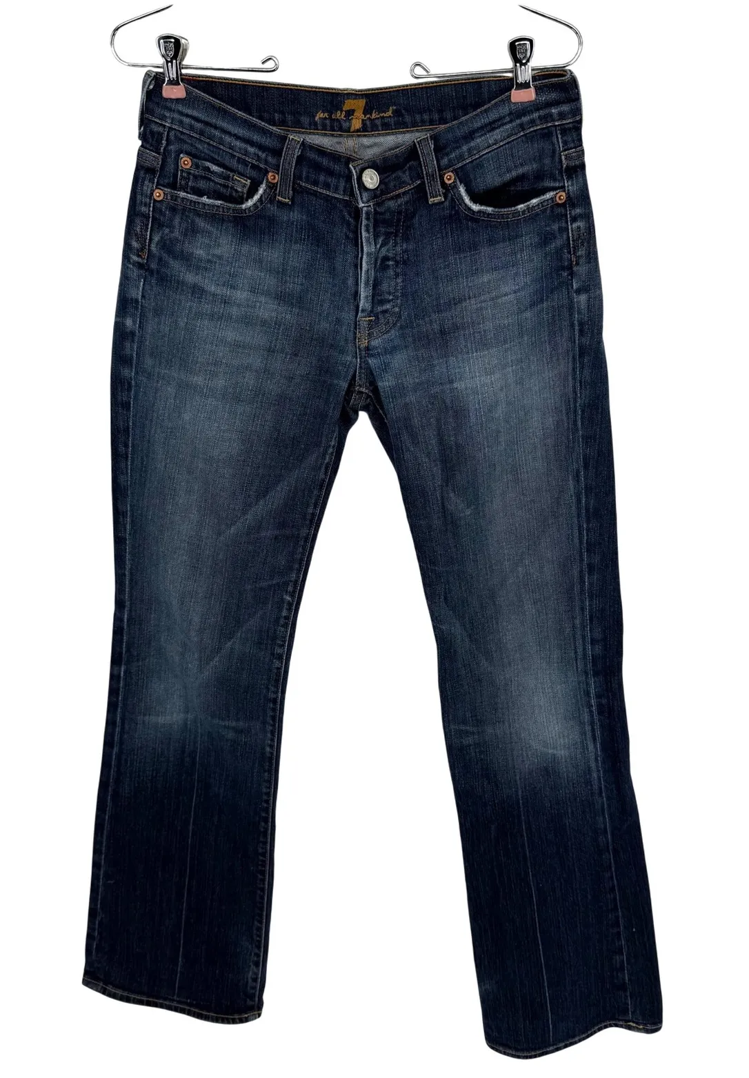 Seven for All Mankind Boy Cut Bootcut Jeans 29 Dark Wash Low Rise Buttonfly Y2K Blue - Image 1