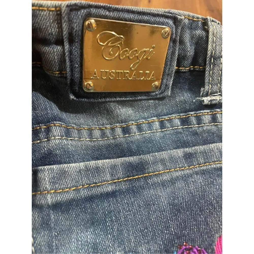 COOGI Colorful Embroidered Distressed Denim Jean Shorts 11” inseam Sz 11/12 - Image 8