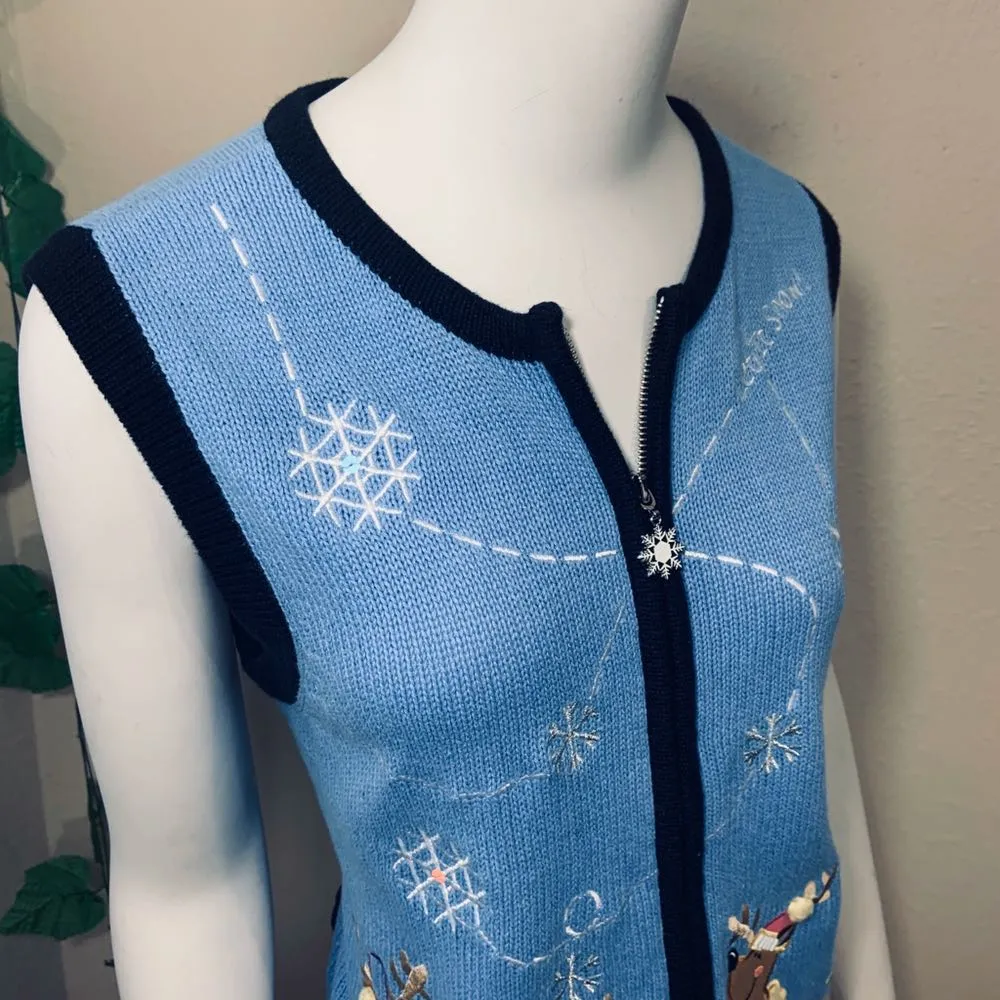 Bechamel Winter Reindeer Snowy Sweater Vest Blue Size M - Image 2