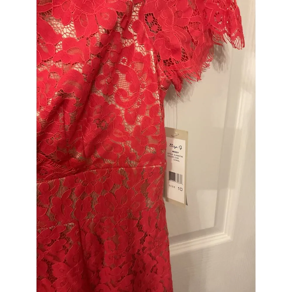 NWT Eliza J Coral Lace Cap Sleeve Surplice Neck Sheath Dress, sz 10 - Image 6