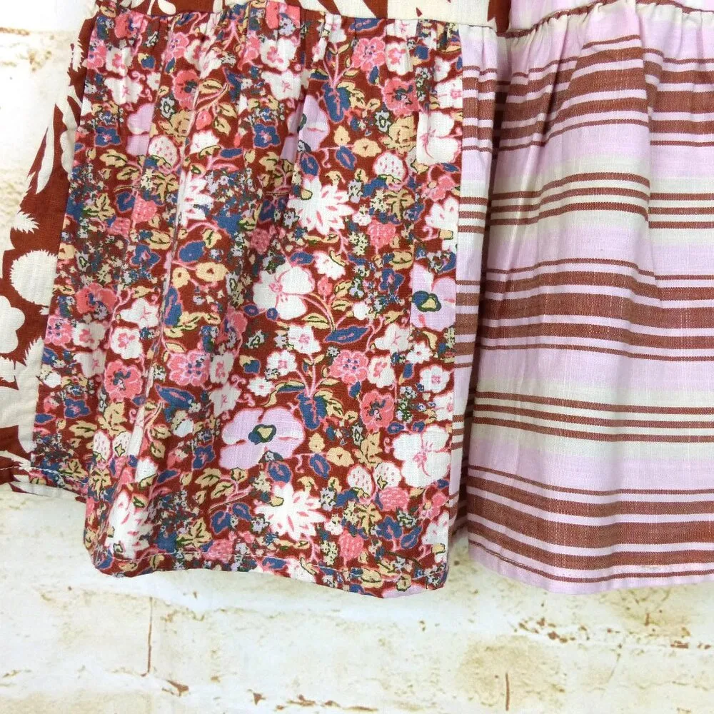 Universal Thread Patchwork Skirt Womens XL Pink Ivory Floral Stripe Boho Cottage - Image 5