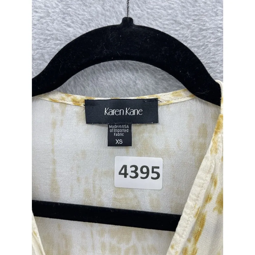 Kare Kane Women's Blouse V Neck Cropped Yellow Tie Dye Size XS USA Made - Image 5