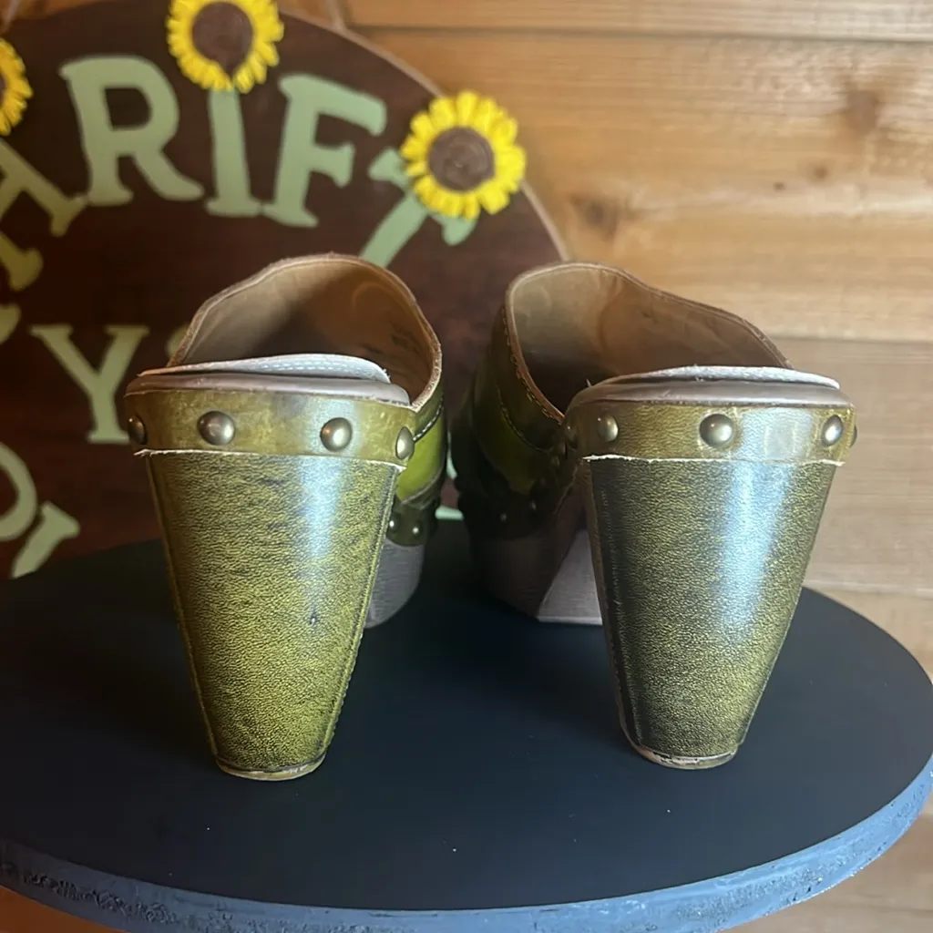 Spring Step Leather Marietta Turkish Clog SlipOn Wood Heel 38 / 7.5 Floral Green - Image 5